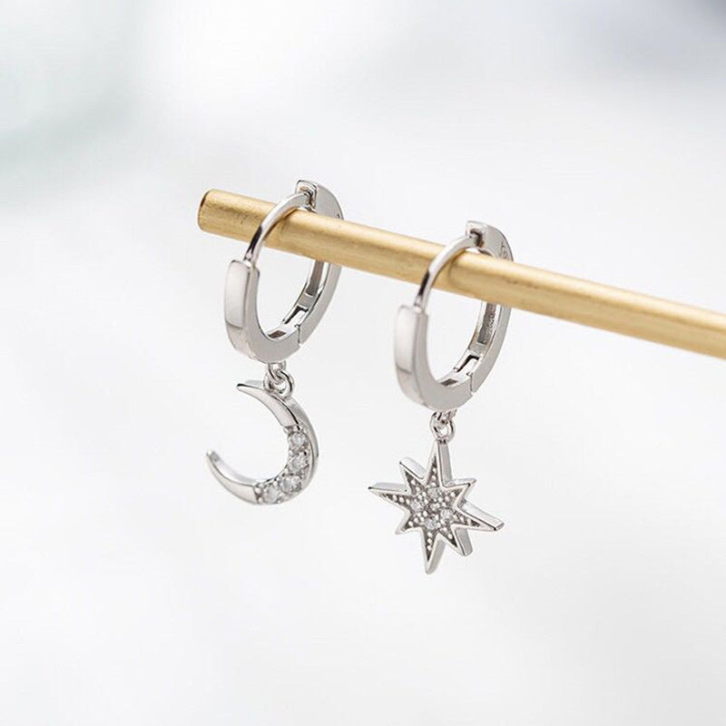 Star Moon Earrings Jewelry dealsniper-net Silver