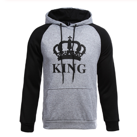 Printed Hooded Couple Sweatshirt Women dealsniper-net Grey KING L