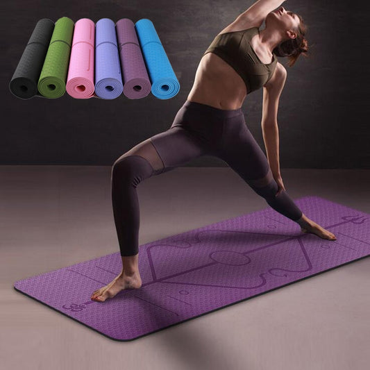 Non Slip TPE Yoga Mat Position Line Beginner Sports DealSniper.net