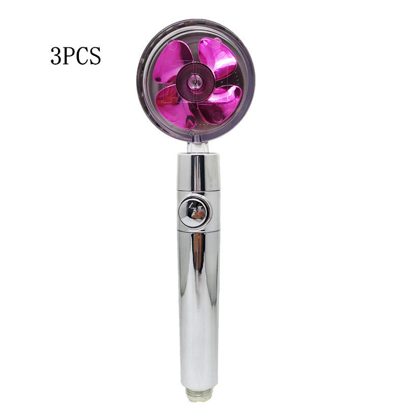 Propeller Driven Shower Head With Stop Button And Cotton Filter