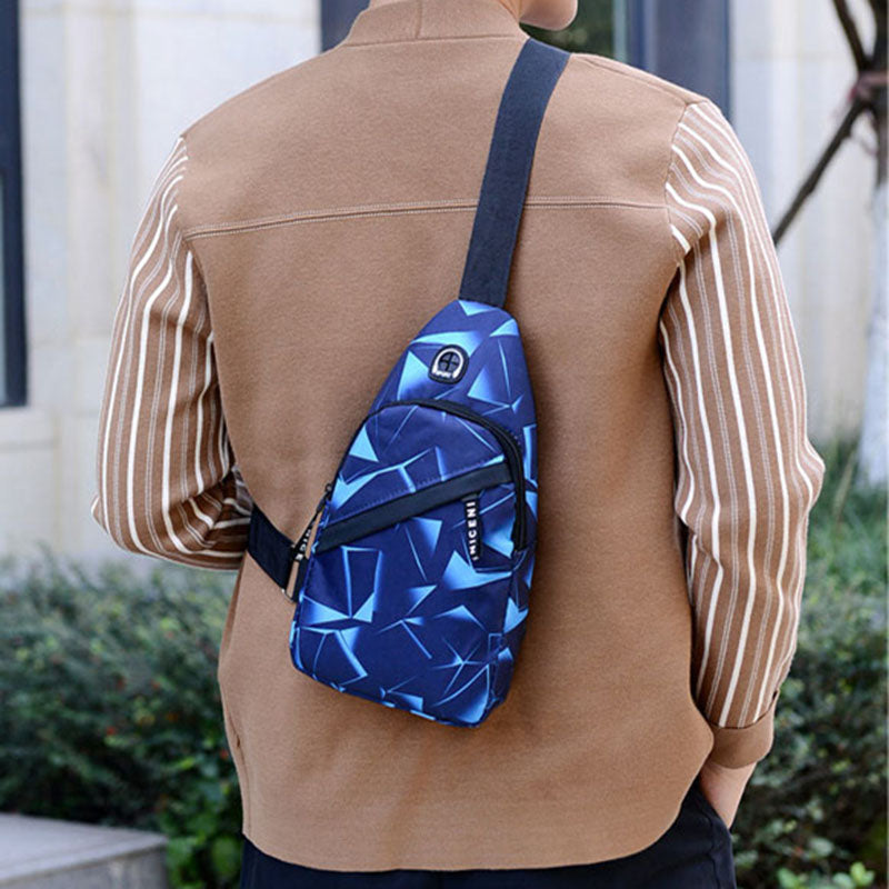 Print Sling Chest Bag For Men Crossbody Bag With Earphone Hole Design