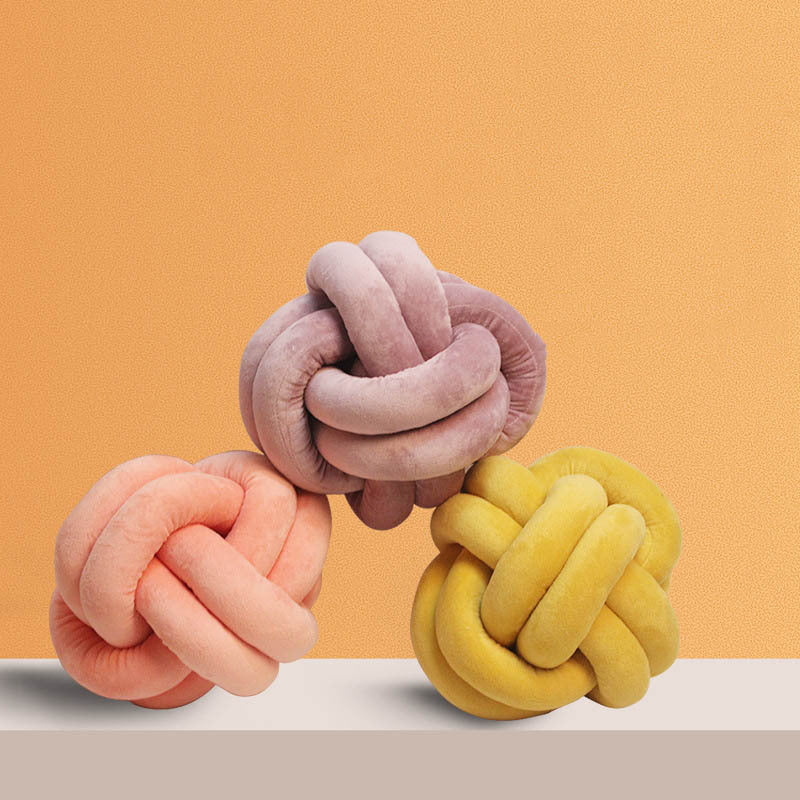 Knotted Plush Ball Design Round Throw Pillow House DealSniper.net