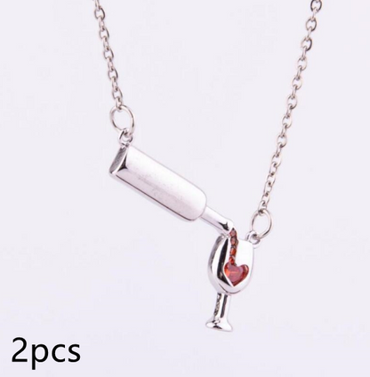 Wine Bottle Cup Pendant Necklace For Women Girls Wine Glass Jewelry dealsniper-net Silvery 2pcs