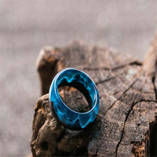 New Resin Wood Snowscape Starry Sky Aurora Personality Ring Jewelry Gym From House