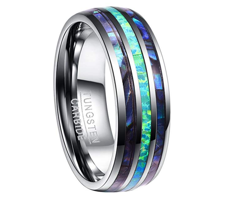 Nuncad 8mm Tungsten Caibide Wedding Ring Band Abalone Shell And Synthetic Opal For Men And Women Jewelry dealsniper-net