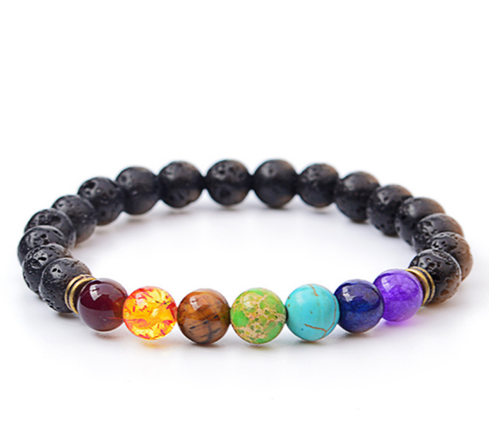 Handmade Black Lava Seven Chakra Healing Balance Beaded Bracelet Jewelry dealsniper-net B