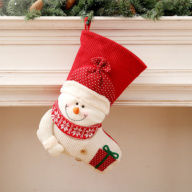 Large Red White Knitted Christmas Stocking Santa Claus Home Decor dealsniper-net Snowman