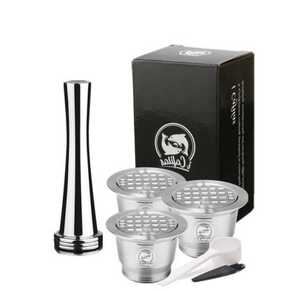 Stainless Steel Reusable Nespresso Refillable Coffee Capsule Pod Filter Kitchen DealSniper.net 3Square and powder hammer