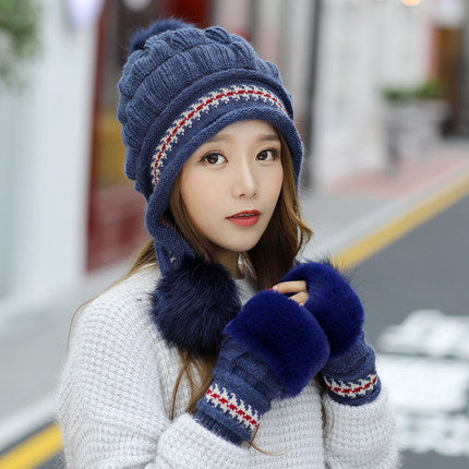 Cozy Knit Fleece-Feel Beanie With Ear Flaps & Pompom