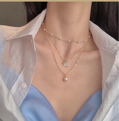 Multilayer Pearl Butterfly Necklace Jewelry dealsniper-net