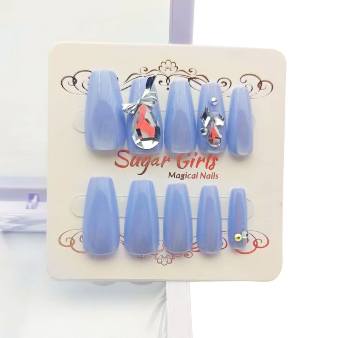 Blue With Large Diamond Nails Beauty dealsniper-net