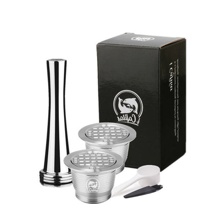 Stainless Steel Reusable Nespresso Refillable Coffee Capsule Pod Filter Kitchen DealSniper.net 2Square and powder hammer