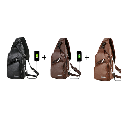 USB Portable Charging Chest Bag Messenger Bag Men dealsniper-net Black+Dark B+Light B