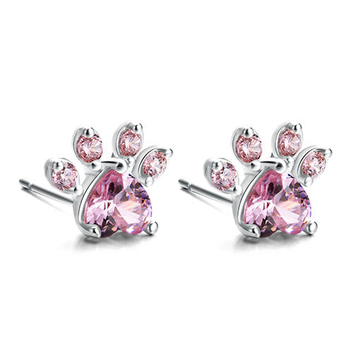 New Cat Bear Dog Paw Ring for Women Jewelry Sets Jewelry dealsniper-net Pink sliver earring