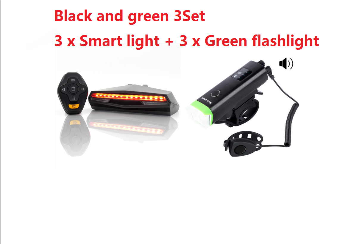 Smart mountain bike tail light Outdoor dealsniper-net Black and green 3Set