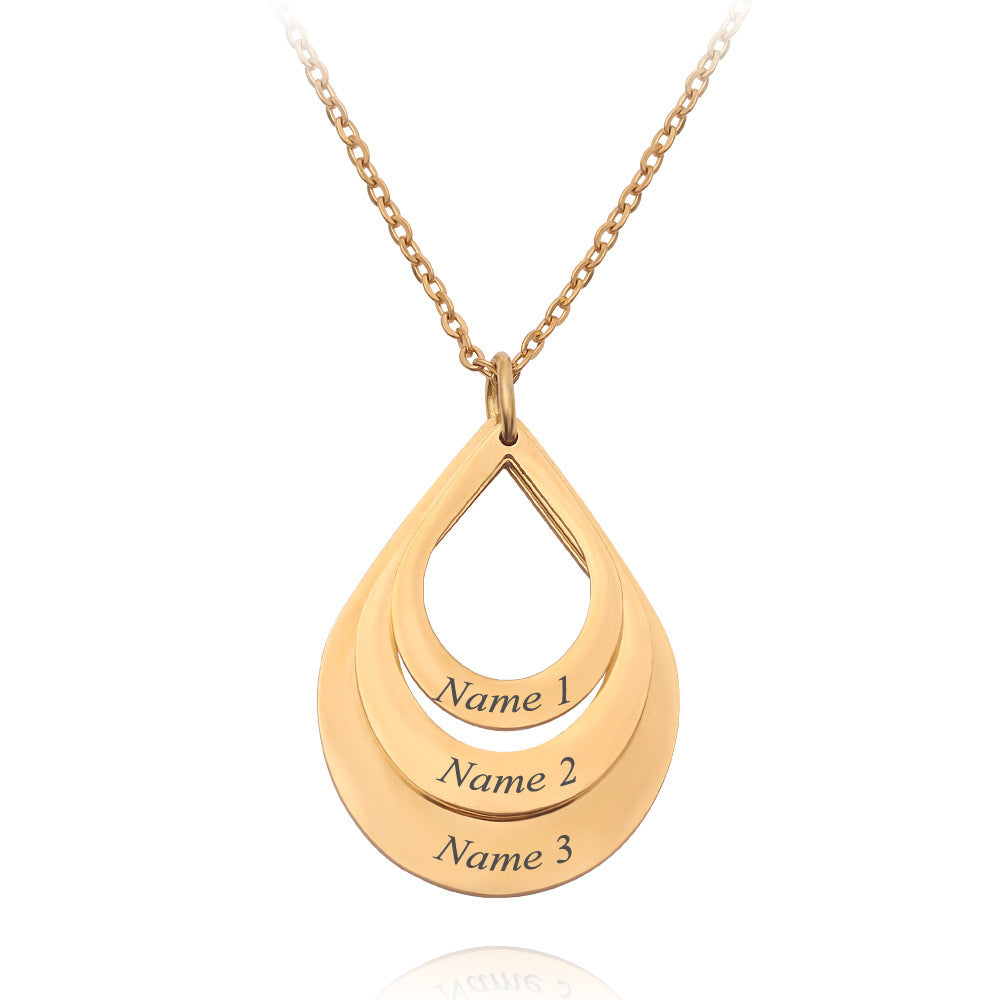 Customized 3 Water Droplet Engraving Name Stainless Steel Jewelry Pendant Necklaces Jewelry DealSniper.net Gold