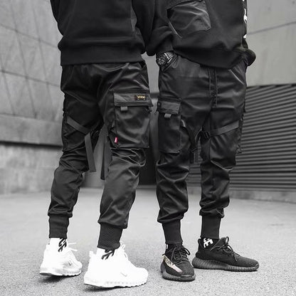 Ribbons Harem Joggers Men Cargo Pants Streetwear Hip Hop Men dealsniper-net black 2XL