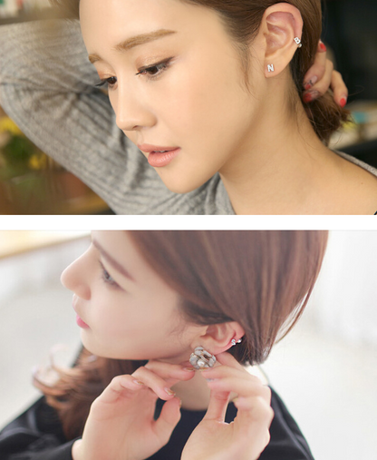 Korean Alphabet Stud Earrings Studded Zircon Simple Temperament Jewelry dealsniper-net