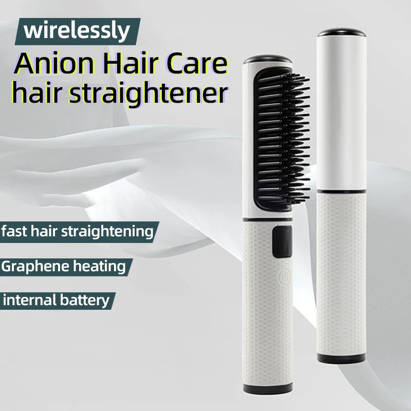 LCD USB Charging Straight Comb Negative Ion Lazy Hair Straightener Beauty dealsniper-net