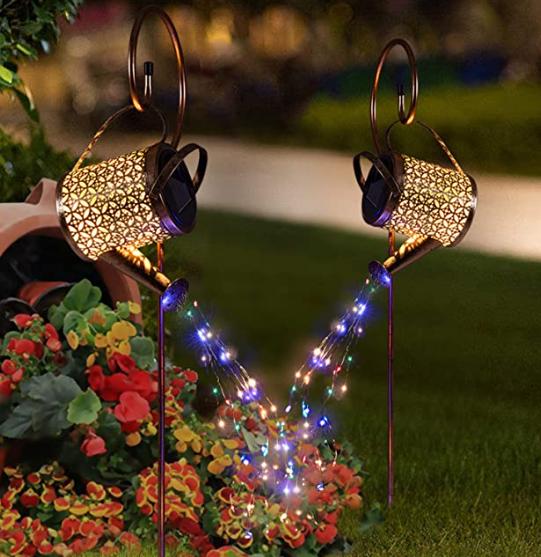 1 2pcs Watering Can Lights, Copper Solar Garden Lights Outdoor Gym From House