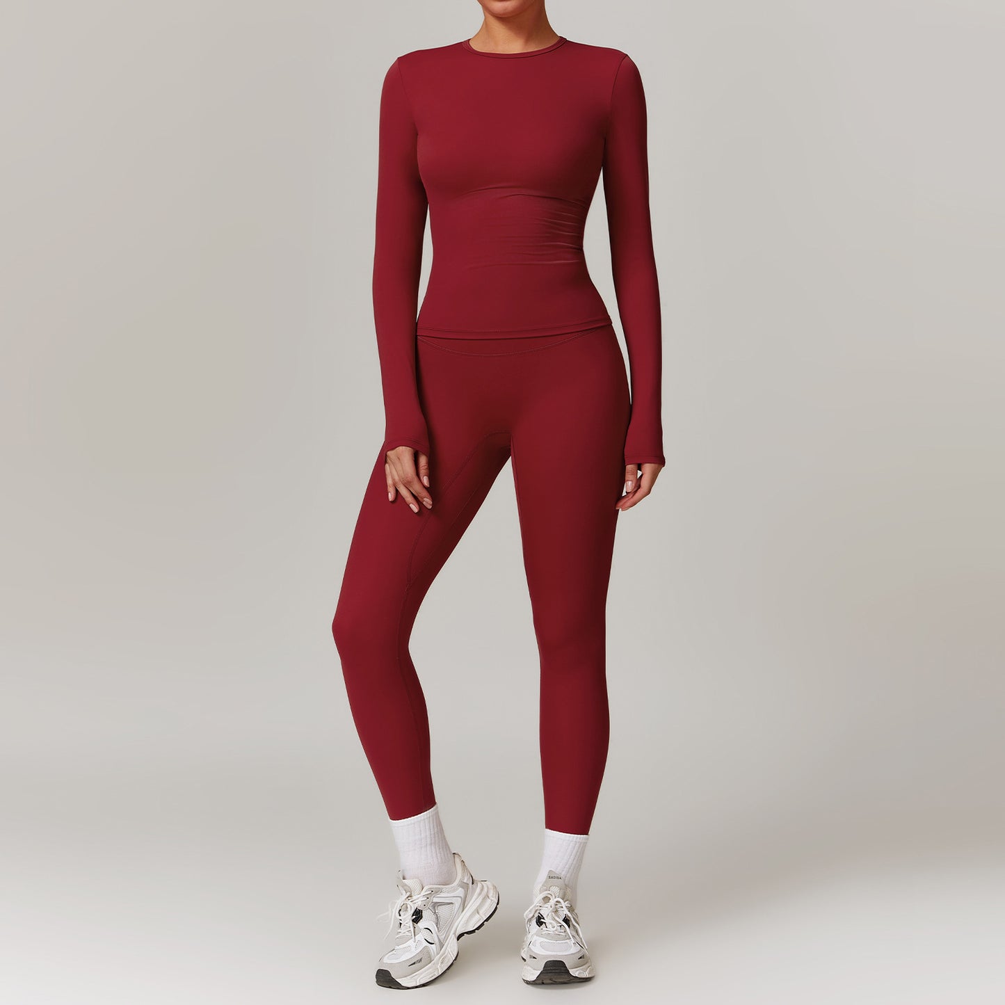 Tight-fitting Brushed Yoga Suit Quick-drying Fitness Clothes Women Gym From House Cherry Red L