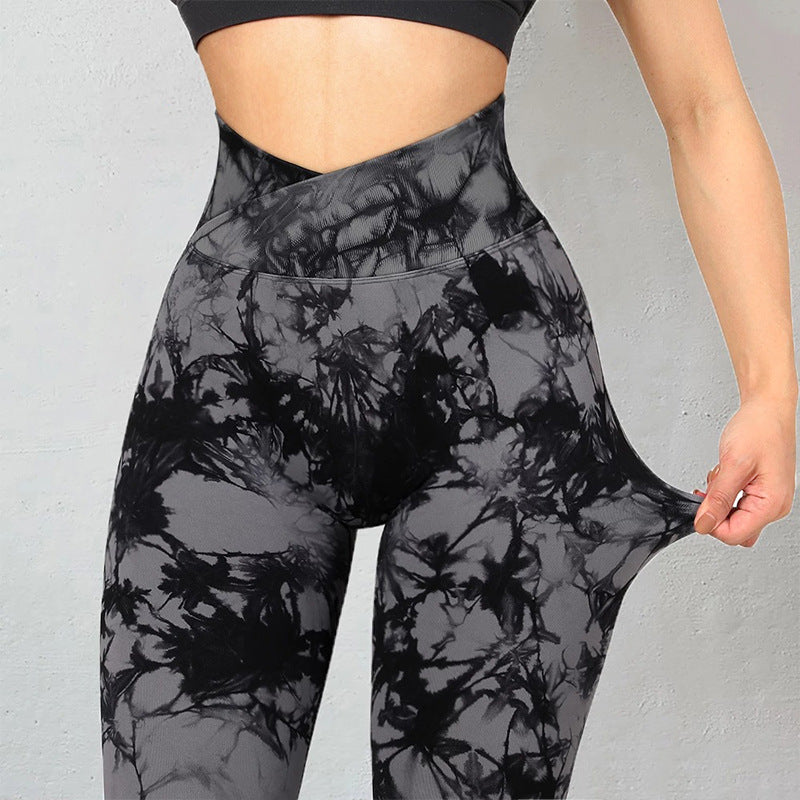 Seamless Tie Dye Leggings Women Yoga Pants Push Women dealsniper-net Gray L