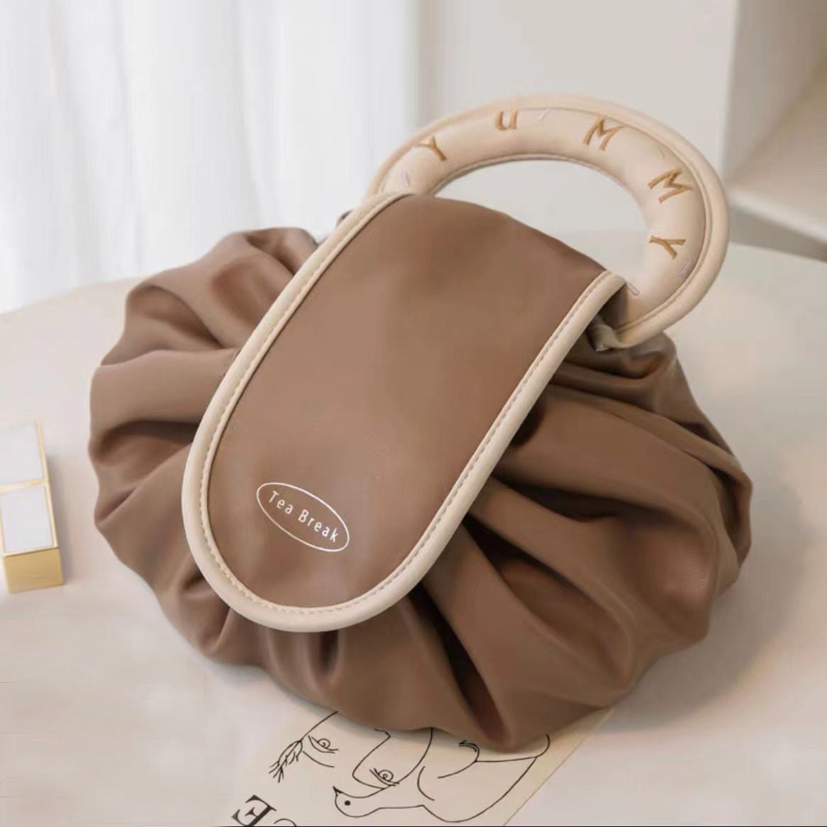 Portable Drawstring Cosmetic Bag Handbags Toiletry Bags Women Gym From House Milk Coffee Color