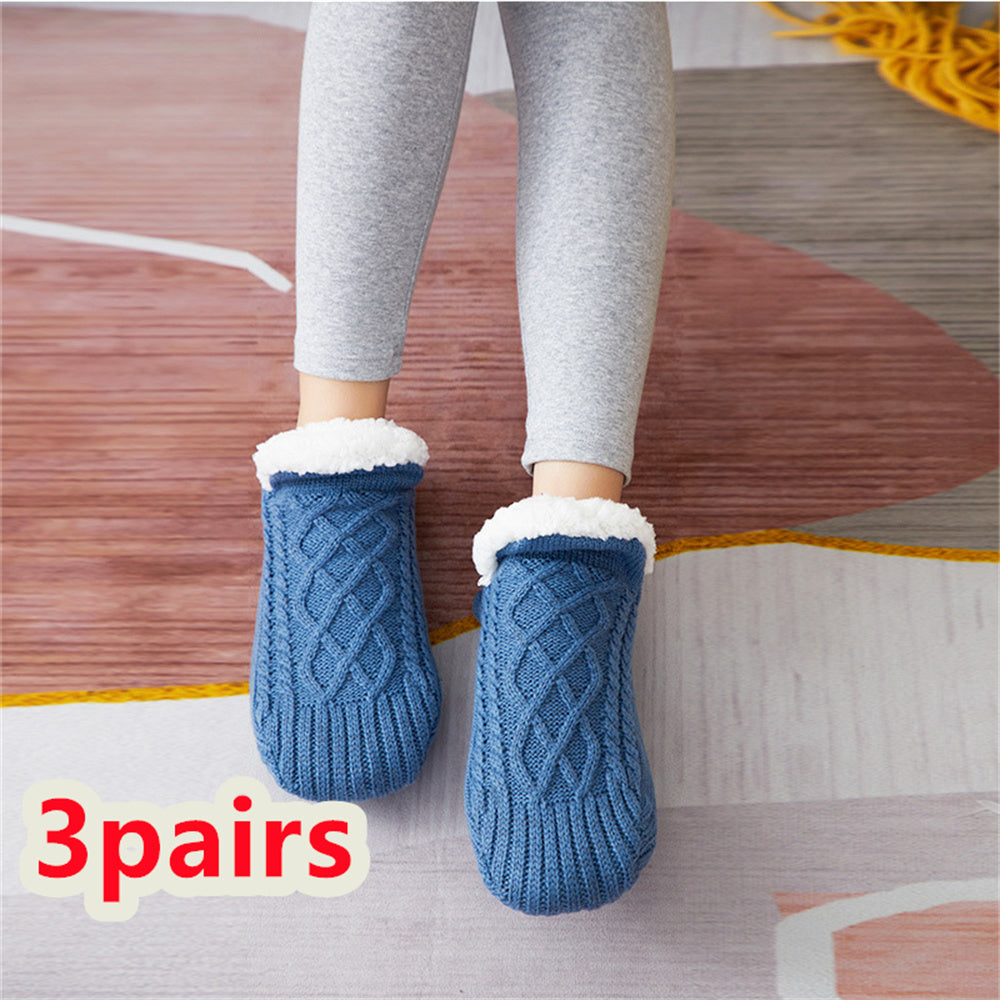 Winter Woolen Socks Women Thicken Warm Home Bedroom Socks Women dealsniper-net Blue 35to39 3pairs