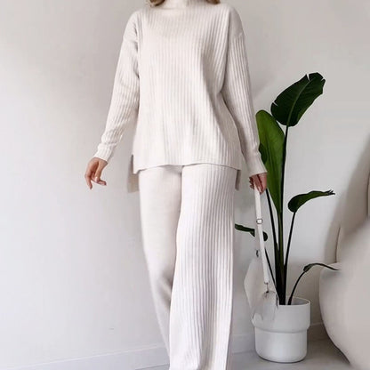 Turtleneck Knitted Suit Loose Split Design Long-sleeved