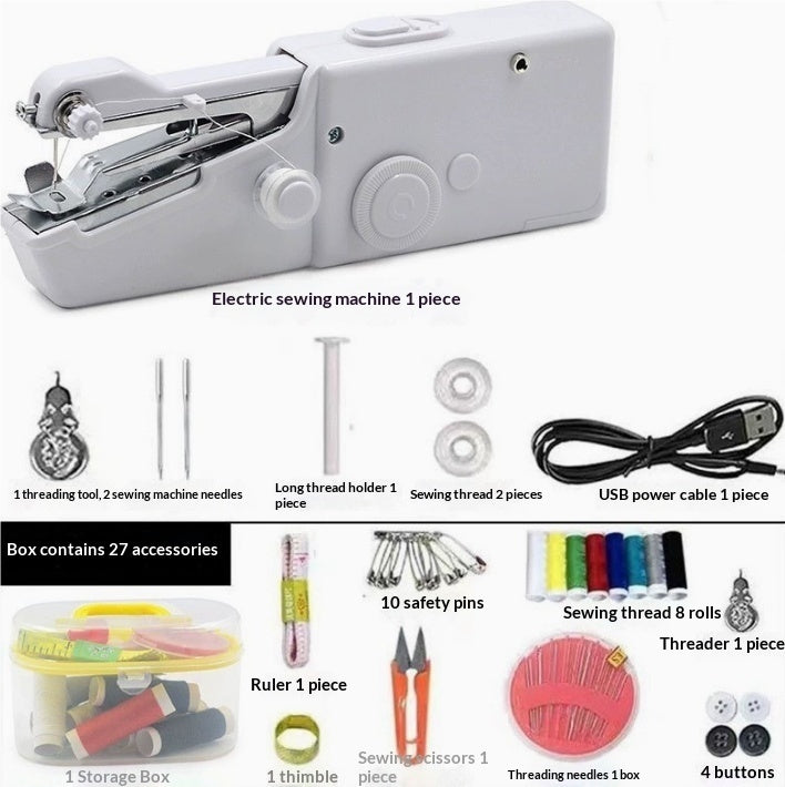 Handheld Mini Sewing Machine Set Hobby Gym From House White with USB sewing box set