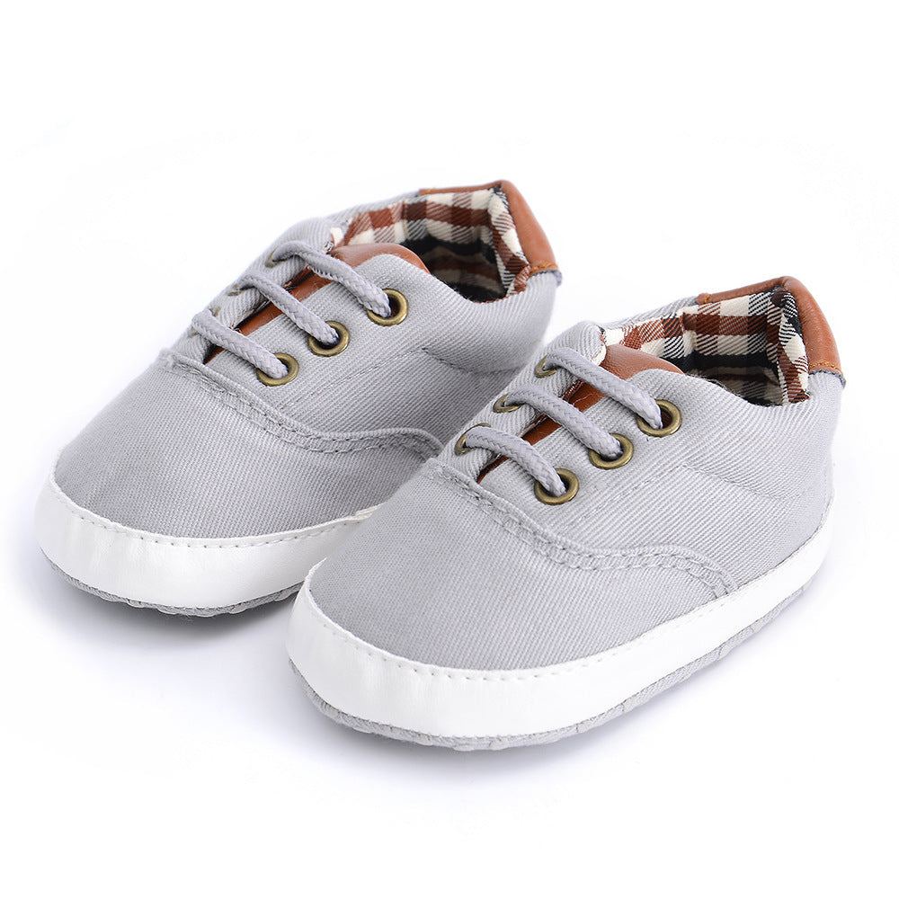 Solid color casual lace soft bottom baby canvas shoes