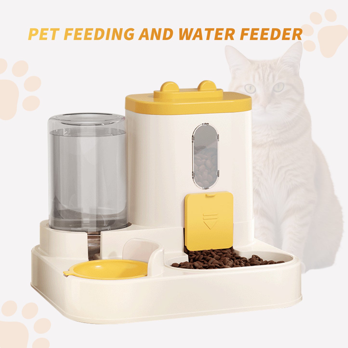 Fully Automatic 2 in 1 Cat Food Dispenser Integrated Water Pets dealsniper-net Yellow