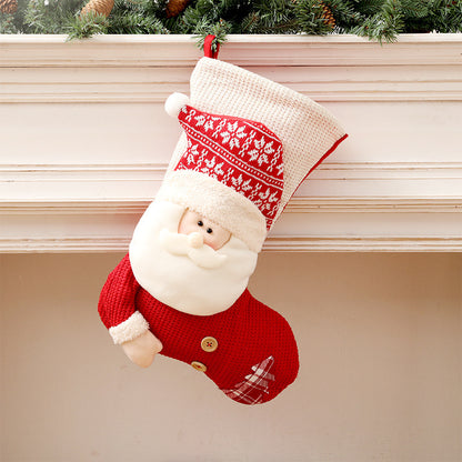 Large Red White Knitted Christmas Stocking Santa Claus Home Decor dealsniper-net Santa Claus