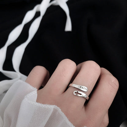 Fashionable English Letter Hollow Belief Ring Jewelry dealsniper-net