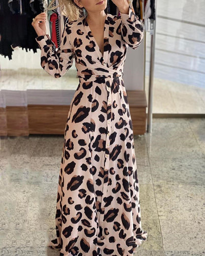 New Leopard Print Long Sleeve Dress Women DealSniper.net Leopard print L