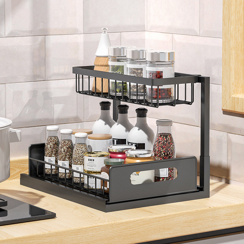 Kitchen Under Sink Pull-out Spice Storage Tiered Rack Kitchen dealsniper-net