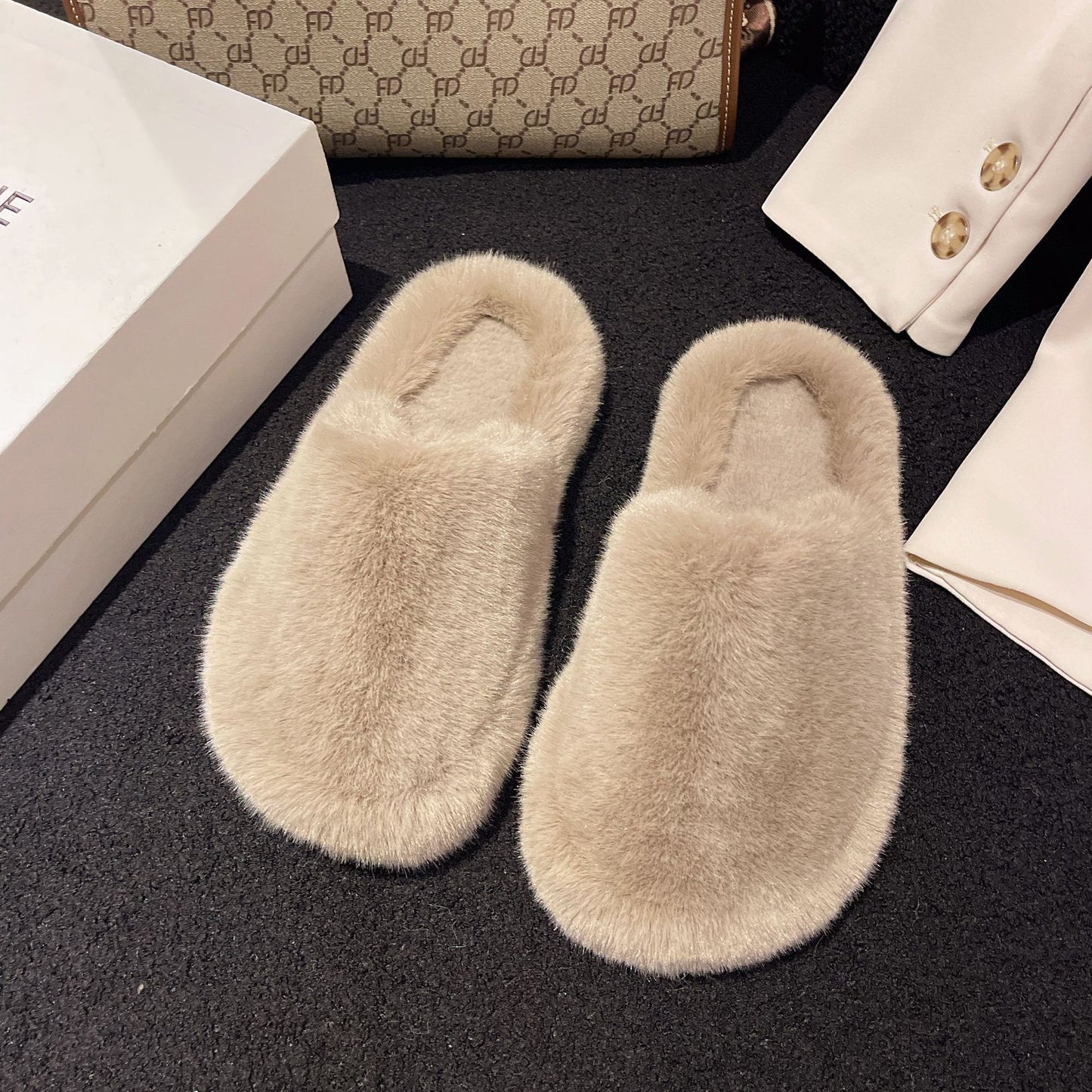 Women Home Slippers Winter Warm Shoes With 3cm Heel Women dealsniper-net Milk Tea Color 35.