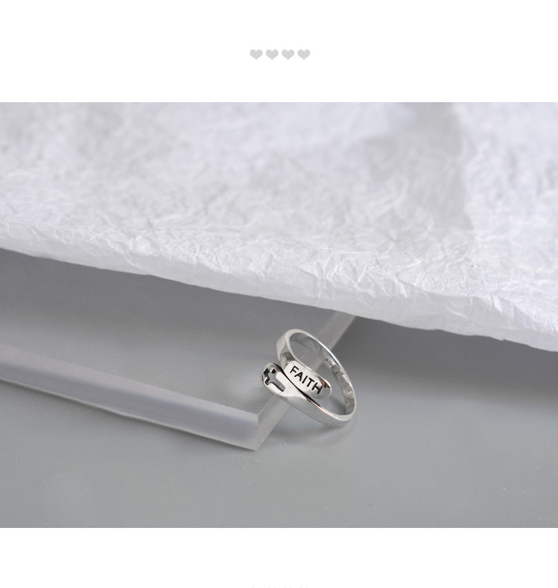 Fashionable English Letter Hollow Belief Ring Jewelry dealsniper-net