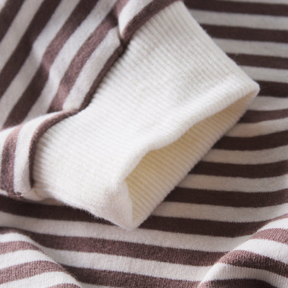 Ins Autumn Baby Striped Baby Clothes Hooded One-piece Hatching Climbing Suit Thickened Kids DealSniper.net