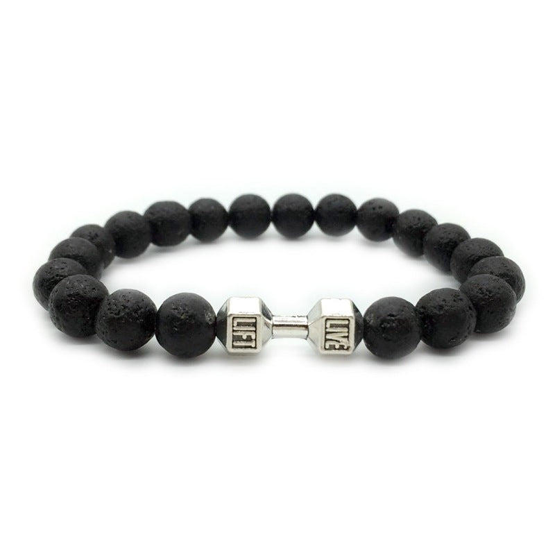 Men's Jewelry Alloy Metal Barbell & Lava Rock Stone Beads Jewelry dealsniper-net Volcanic Silver