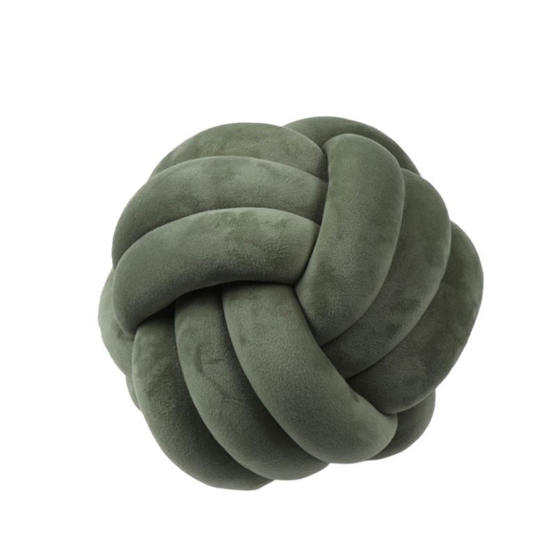 Knotted Plush Ball Design Round Throw Pillow House DealSniper.net Dark green 20cm