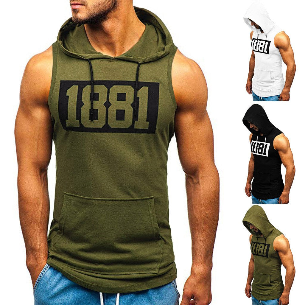 Men's Sleeveless Vest Letter Printed Hoodie Sports Tops Men dealsniper-net