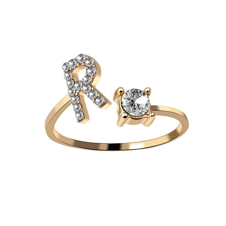 New Design Adjustable 26 Initial Letter Ring Fashion Jewelry