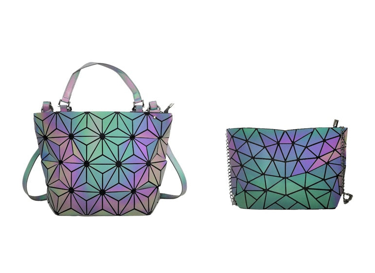 Luminous Makeup Bag Lattice Design Geometric Bag Women dealsniper-net B