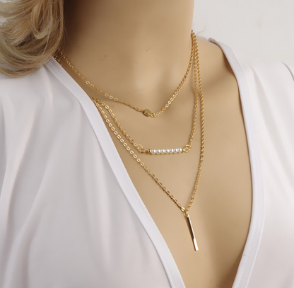 Double-layer Triangle Necklace Multi-layer Clavicle Chain Jewelry dealsniper-net Pearl necklace