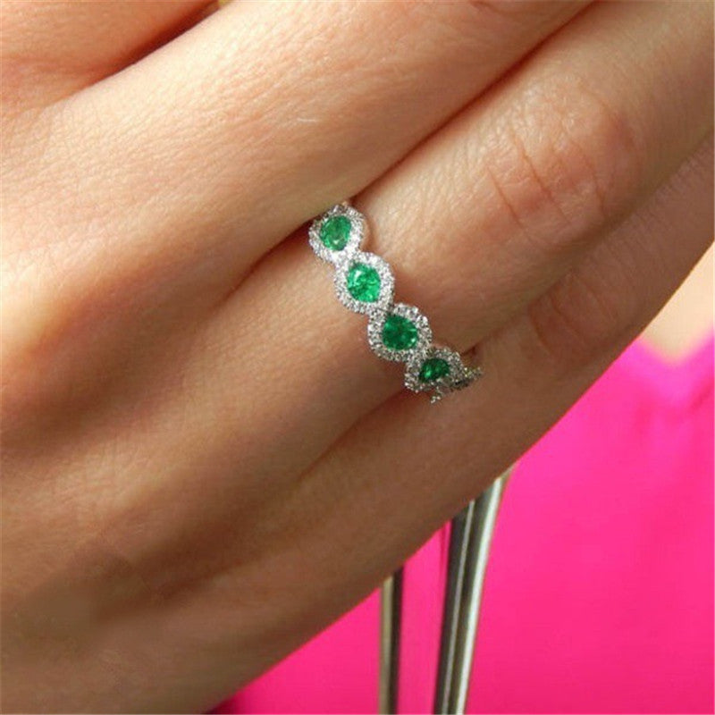 New micro-set ruby engagement ring Europe and the new grandmother green zircon strip Jewelry dealsniper-net