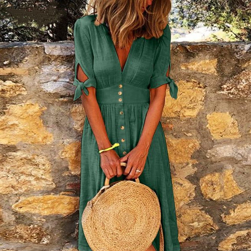 V-neck tie dress Women DealSniper.net Green 3XL