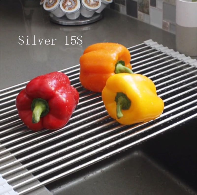 Folding Kitchen Drain Sink Rack Stainless Steel Kitchen DealSniper.net Silver 15S