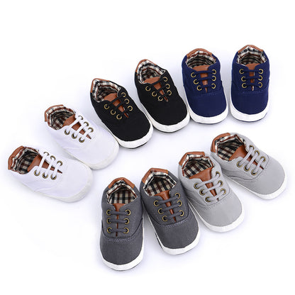 Solid color casual lace soft bottom baby canvas shoes