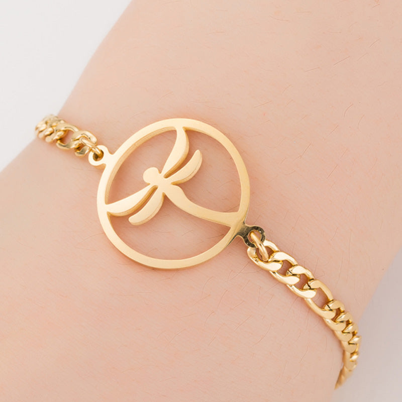 Gold Color Charms Bracelet Femme Stainless Steel Jewelry Gifts Holidays dealsniper-net Dragonfly